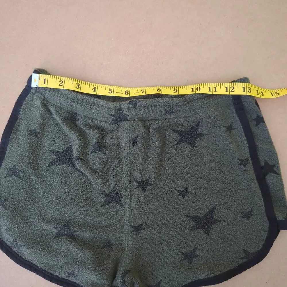 Azur Olive Green Star Print Lounge Shorts Athleisure Size M Casual